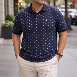 Polo Ralph Lauren Polo Shirt Mens Large Navy Blue Cream Polka Dots Super Soft